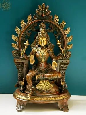 11" Goddess Lakshmi with Kirtimukha Prabhavali In Brass