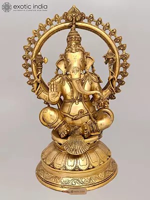 27" Blessing Ganesha Seated on Pedestal