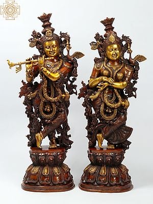 48'' Radha Krishna Divine Pair | Brass Statue