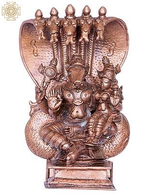 6" Bronze Varaha Avatara of Lord Vishnu with Devi Lakshmi Seated on Sheshnag Throne