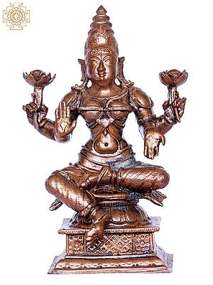 4" Small Sitting Devi Lakshmi Bronze Statue