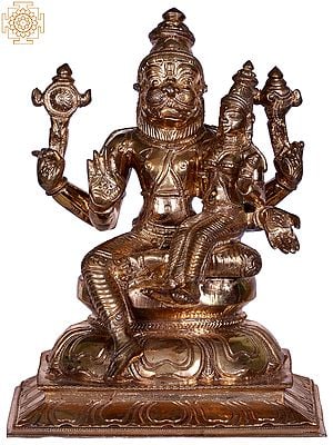 7" Bronze Lord Narasimha - The Fourth Incarnation of Lord Vishnu with Devi lakshmi