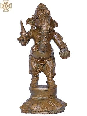 7'' Lord Ganesha Standing With Sword and Shield | Bronze Statue