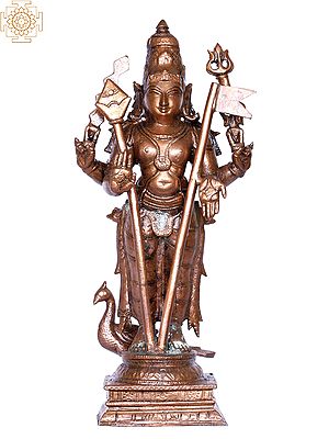7'' Hindu God Subrahmanya Bronze Idol | Lord Murugan Statue