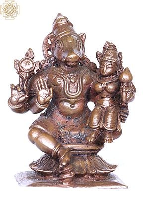 3'' Small Varaha (Vishnu) With Goddess Lakshmi | Bronze Statue