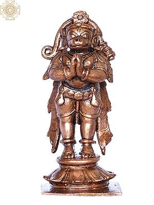 3'' Small Standing Hanuman Bronze Statue in Anjali Mudra