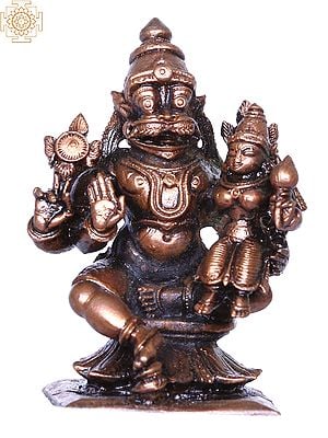 3'' Small Narasimha (Vishnu) Seated With Lakshmi | Bronze Statue