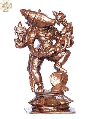 4'' Small Standing Lord Varaha Carrying Lakshmi | Bronze Statue