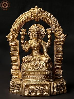 8'' Goddess Of Wealth Lakshmi With Arch | Brass Statue