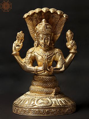 9'' Hindu God Patanjali As Shesha | Brass Statue