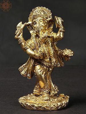 3'' Small Dancing Ganesha | Brass Statue