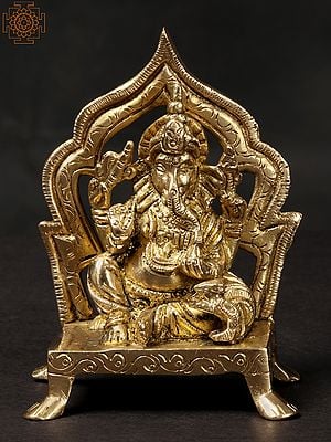 4'' Small Four Handed Ganesha With Arch | Brass Statue