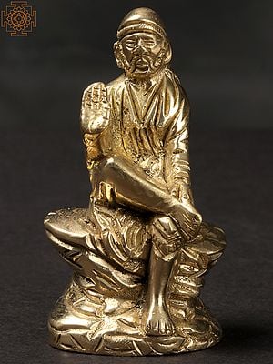3'' Small Sai Baba Seated on Rock | Brass Statue