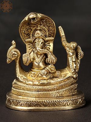 3'' Small Ganesha Seated On Sheshnag Throne | Brass Statue