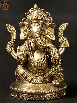 3'' Small Ganesha Savouring Modak | Brass Statue