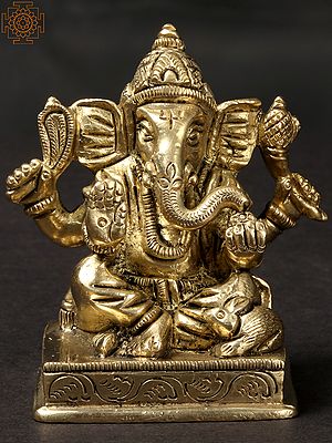 3'' Small Ganesha Seated On Base | Brass Statue