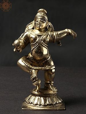 5" Dancing Shri Krishna Brass Statue