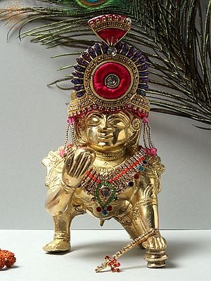 5'' Crawling Baal Gopala (Krishna) Idol | Brass Statues