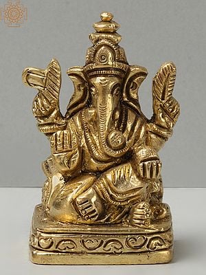 2" Small Brass Chaturbhuja Lord Ganapati