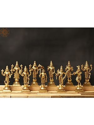 9" Brass Dashavatara Set - Ten Incarnations of Lord Vishnu