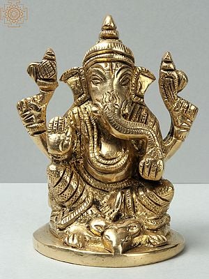 3'' Small Hindu God Ganesha On Mushak Rug | Brass Statue