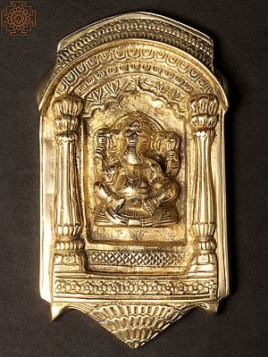 8" Brass Ganesha Inside Rajasthani Jharokha