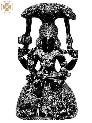 10'' Lord Dakshinamurthy Seated On Rock Under Tree | Stone Statue