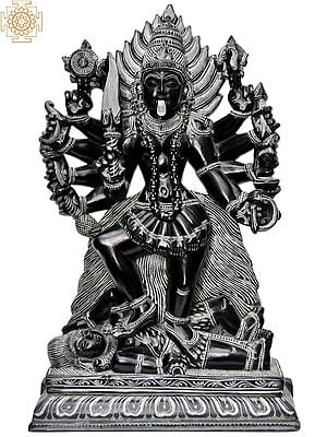 13'' Hindu Goddess Ten-Handed Bhadrakali | Stone Statue