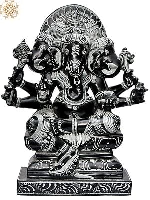 11'' Seated Tri-Mukhi Ganesha | Stone Statue