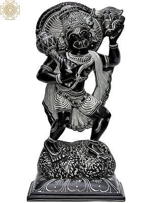 10'' Lord Anjaneyar (Hanuman) Carrying Sanjeevani | Stone Statue