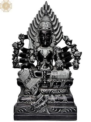 15'' Seated Goddess Ten-Handed Kali | Stone Statue
