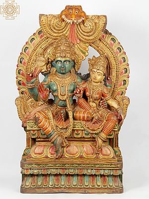 48" Large Lord Vishnu With Devi Lakshmi | Wooden Statue