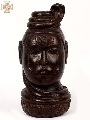 13" Lord Shiva Head Wood Statue