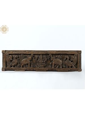 36" Wooden Vintage Gaja Ganesha Panel with Peacocks on Border