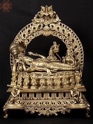 Superfine Anantashayana Vishnu In Royal Arch With Dashavatara  | Hoysala Bronze