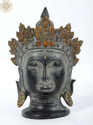8'' Yellow Crowned Peaceful Buddha Head | Brass