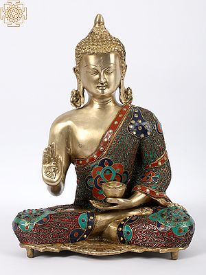 15" Preaching Buddha | Brass with Stone and Filigree Work