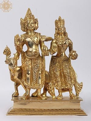 9'' Lord Four-Head Shiva With Parvati | Brass Statue