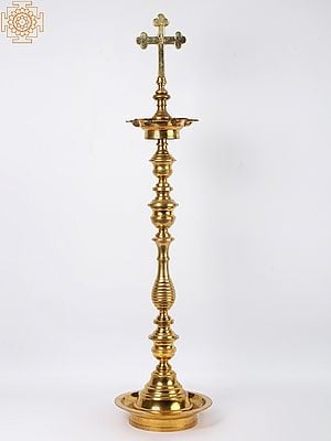 46'' Large Oil Lamp With Cross On Top | Brass