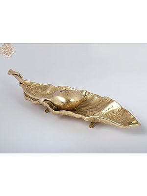 10'' Designer Mango and Leaf Incense Stick Stand in Brass | Home Décor