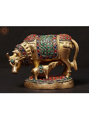 Standing Calf and Cow | Brass With Inlay Work