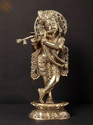 13'' Tribhanga Bala Krishna Playing Flute | Brass