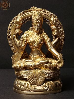 5'' Goddess Lakshmi In Lotus Position With Arch | Brass