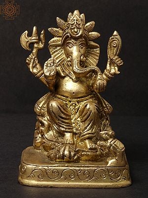 3'' Small Brass Lord Vinayaka Statue (Ganesha) With Mushak