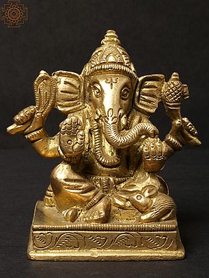 3'' Small Brass Shri Ganpati Idol Seated