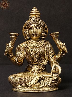 4'' Small Fine Goddess Lakshmi Solid Statue | Brass Idols