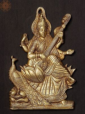 9'' Goddess Saraswati Wall Hanging | Brass