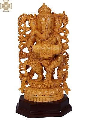 23" Musical Ganesha | White Wood Statue