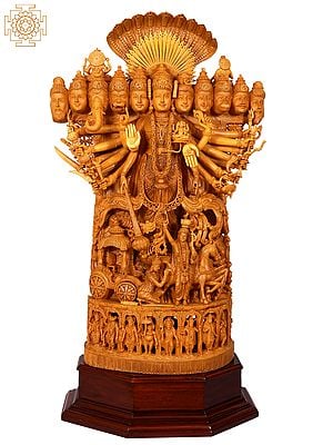 53" Large Superfine Lord Krishna Showing Vishvarupa to Arjun During Mahabharata (Gita Upadesha) | White Wood Statue