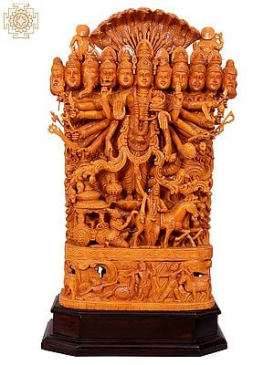 42" Large Superfine The Cosmic Form of Lord Krishna (Vishvarupa from The Bhagavad Gita) | White Wood Statue